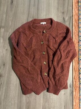 Cozy Cable-Knit Cardigan Sweater - Rust